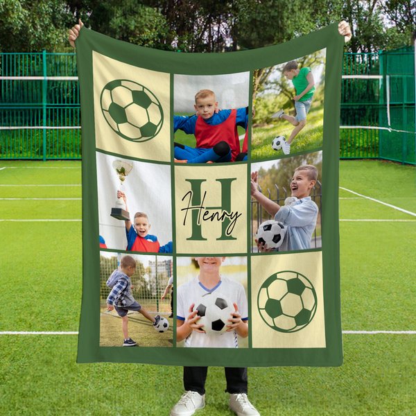 Personalized Multi-Solor and Sport 9-Grid Photo Soft Throw Blanket with Name Christmas Birthday Gift for Athletes Sports Enthusiasts