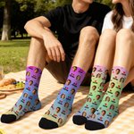 Gepersonaliseerde Multicolor 1-4 Gezichtsfoto's Comfortabele Mid-Calf Sokken met Naam Dagelijks Gebruik Verjaardagscadeau voor Familie Vrienden