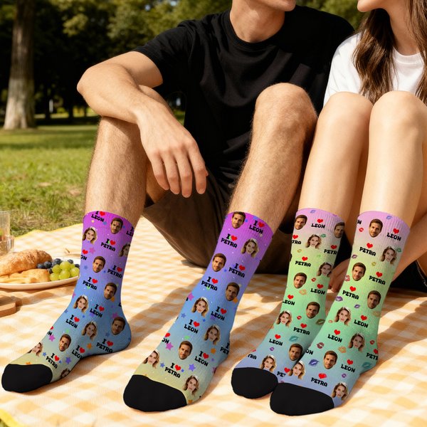 Gepersonaliseerde Multicolor 1-4 Gezichtsfoto's Comfortabele Mid-Calf Sokken met Naam Dagelijks Gebruik Verjaardagscadeau voor Familie Vrienden