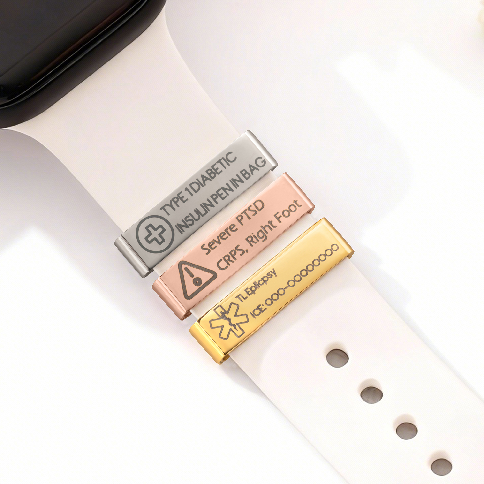 Boucle de Montre Personnalisée avec Texte et Symbole Étiquette d'Identification Cadeau pour Diabète Allergie