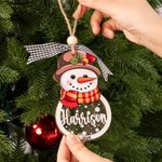 Gepersonaliseerd houten Ornament met naam van Sneeuwpop Sneeuwvlok met Jaar en Lint Schattig Kerstboom Decoratie Festival Geschenk voor Familie Kinderen