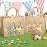 Personalisierte Ostern Peter Rabbit Large-Capacity Jute Tote Tasche mit Namen Ostern Geschenk für Jungen Mädchen Kinder