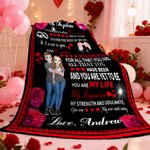 Personalised Rose Heart Cartoon Character Soft Throw Blanket with Name Valentine's Day Anniversary Gift Gift for Family Friends