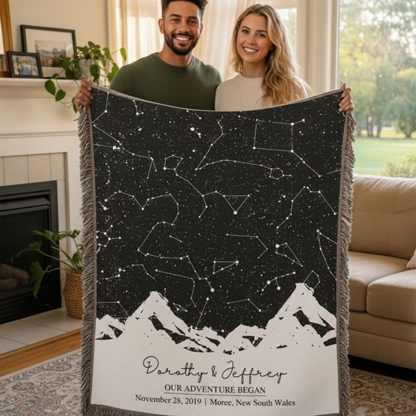Mappa stellare personalizzata Fasi lunari Coperta morbida con nome, titolo, data e posizione Decorazione per la casa Regalo di San Valentino per l'anniversario di matrimonio della coppia