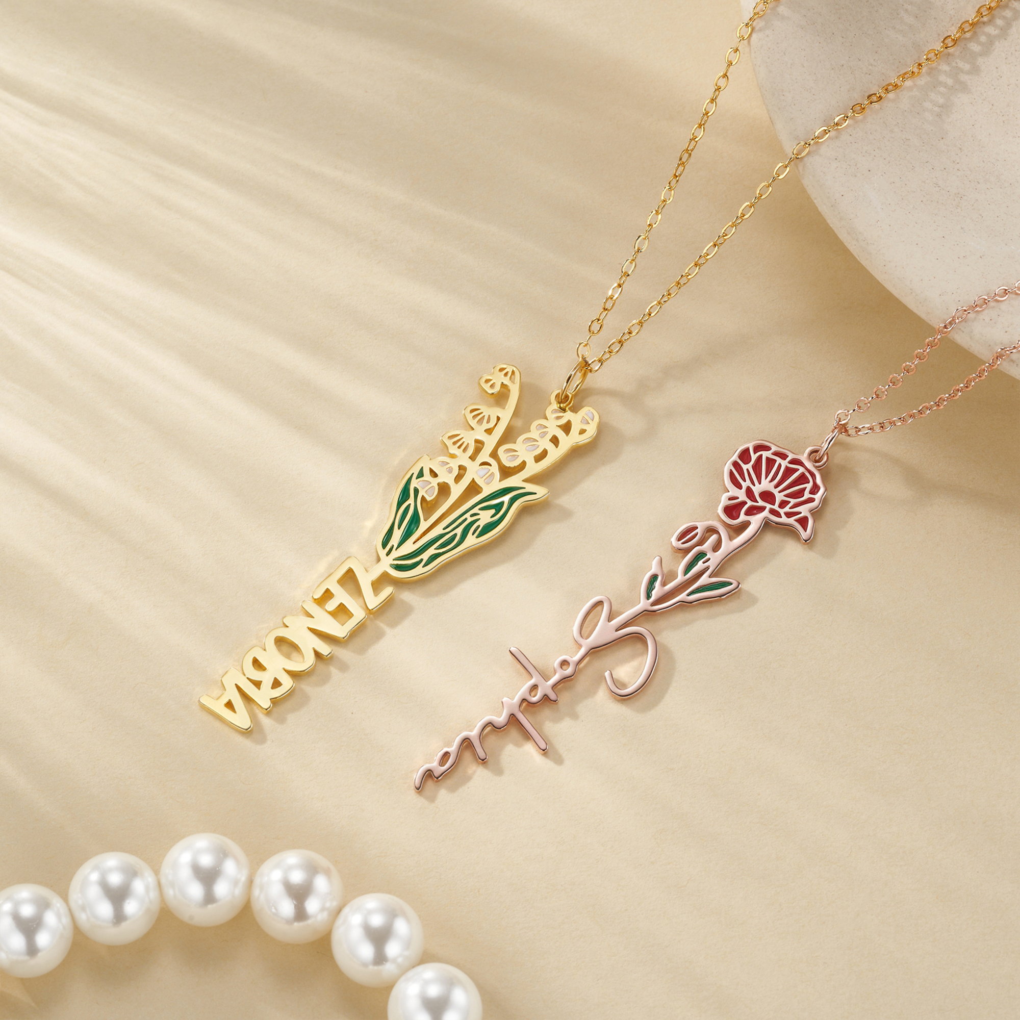 Collier Fleur de Naissance Personnalisé avec Nom Anniversaire Mariage Cadeau pour Femmes Filles