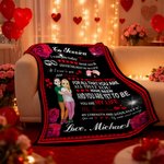 Personalised Rose Heart Cartoon Character Soft Throw Blanket with Name Valentine's Day Anniversary Gift Gift for Family Friends