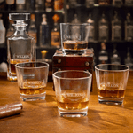 Personalised Vintage Frame Whiskey Decanter Glasses and Wooden Box Set with Name and Initial Home Decor Father's Day Christmas Gift for Fathers