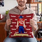Personalized Cartoon Football Character Throw Pillow Cover with Name and Number Home Decor Birthday Match Day Gift for Boys Football Sports Lovers
