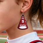Pendientes personalizados de cuero artificial con nombre e inicial de porrista Megáfono de purpurina Cumpleaños Regalo de equipo para entusiastas de las porristas