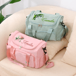 Nom de la fleur de naissance personnalisée en pierres précieuses Sac de week-end imperméable avec bandoulière Accessoires de voyage Cadeau d'anniversaire pour les femmes et les filles