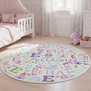 Personalized Pink Fantasy Unicorn Rocket Dinosaur Mat with Initial and Name Room Decor Birthday Christmas Gift for Kids