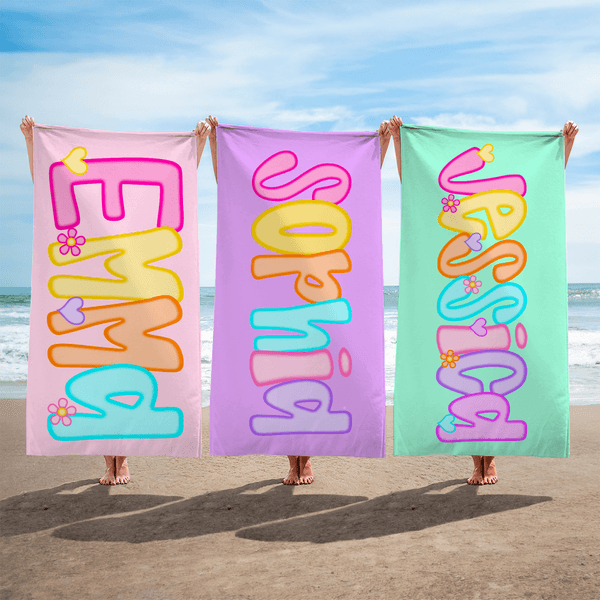 Personalisierte niedlichen hellen Namen schnell trocknen weich überdimensioniert Strand Handtuch Strand Party Geburtstag Geschenk für Kinder Frauen