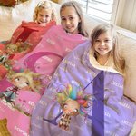 Personalized Whimsical Quirky Girl Soft Throw Blanket with Name and Initial Home Decor Daily Use Birthday Gift for Girls