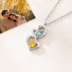 Personalised 1-5 Family Birthstone Heart Necklace Minimalist Jewellery with Names Anniversary Birthday Gift for Women