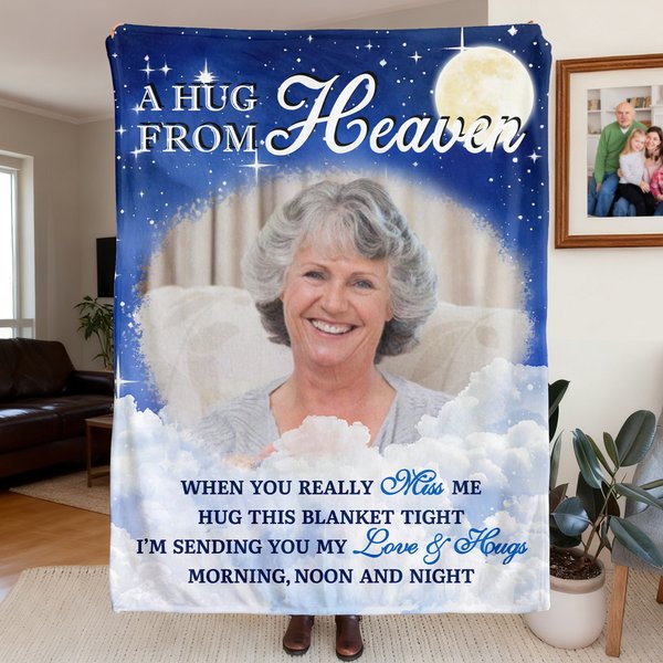 Personalized Starry Sky Moon Cloud Soft Throw Blanket with Photo Remembrance In Loving Memory Sympathy Gift for Loss of Loved One