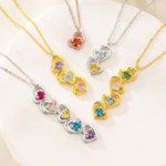 Personalised 1-5 Family Birthstone Heart Necklace Minimalist Jewellery with Names Anniversary Birthday Gift for Women