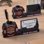 Personalized 3D Printed Firefighter Pen Business Card Holder with Name and Logo Office Desk Decor Appreciation Birthday Gift for Firefighter