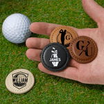 Personalized Golf Silhouette Monogram PU Leather Magnetic Golf Ball Marker with Initial and Name Club Birthday Father's Day Gift for Golf Lovers