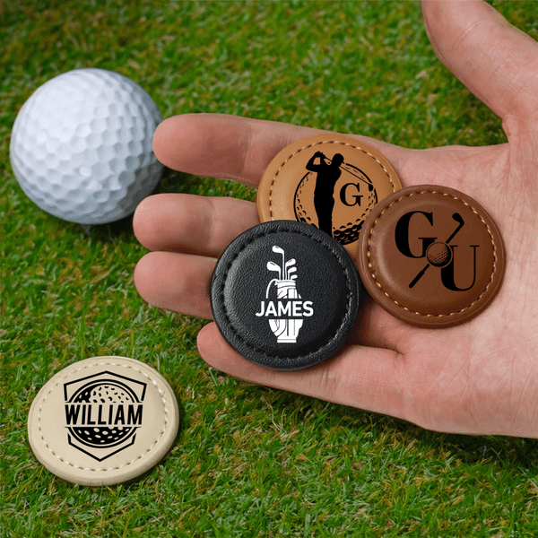 Personalized Golf Silhouette Monogram PU Leather Magnetic Golf Ball Marker with Initial and Name Club Birthday Father's Day Gift for Golf Lovers
