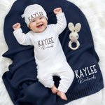 Personalized 100% Cotton Soft Baby Romper Blanket Outfit with Embroidered Name Baby Shower Gift for Newborns New Parents