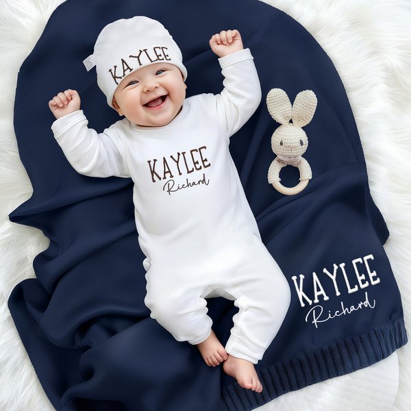 Personalized 100% Cotton Soft Baby Romper Blanket Outfit with Embroidered Name Baby Shower Gift for Newborns New Parents