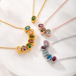 Personalised 1-9 Family Birthstones Women Necklace Dainty Jewellery Birthday Mother's Day Gift for Mom Grandma