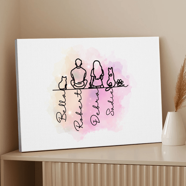 Personalized Silhouette 1-6 Line Dogs Cats Frameless Painting with Name Birthday Anniversary Gift for Pet Owners