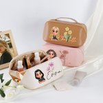 Personalised Cartoon Character Birth Flower Wide Opening PU Leather Makeup Bag with Name Travel Essentials Birthday Anniversary Gift for Women