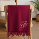 Personalised Multicolour Butterfly Embroidered Initial Soft Warm Scarf with Tassel Winter Accessory Anniversary Birthday Gift for Women