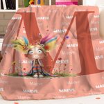 Personalized Whimsical Quirky Girl Soft Throw Blanket with Name and Initial Home Decor Daily Use Birthday Gift for Girls
