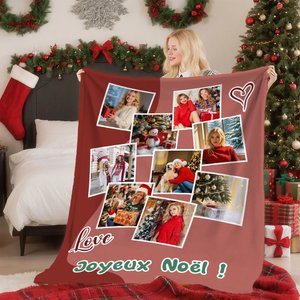 Couverture Personnalisée avec 3 à 9 Photos et Texte Décoration Intérieure Cadeau Noël Anniversaire pour Famille et Amis