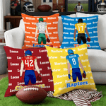 Personalized Cartoon Football Character Throw Pillow Cover with Name and Number Home Decor Birthday Match Day Gift for Boys Football Sports Lovers