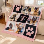 Personalized Multicolor Paw Print 6 Pet Photos Memorial Throw Blanket with Name and Initial Sympathy Birthday Gift for Cat Dog Pet Lovers