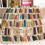 Personalizada Artística Retro Estantería Flores Silvestres Suave manta con nombre Regalo de cumpleaños para las mujeres amantes de los libros Ratones de biblioteca
