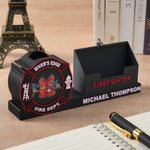 Personalized 3D Printed Firefighter Pen Business Card Holder with Name and Logo Office Desk Decor Appreciation Birthday Gift for Firefighter