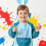 Personalised Cute Peter Rabbit Waterproof Long Sleeve Kid Apron with Initial and Name Cooking Painting Handcraft Activities Easter Gift for Kids