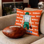 Personalized Cartoon Football Character Throw Pillow Cover with Name and Number Home Decor Birthday Match Day Gift for Boys Football Sports Lovers
