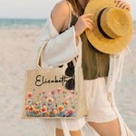 Personalisierte Jute-Tasche mit Aquarell Geburtsblumen und Namen Geburtstag Jahrestag Weihnachten Tote Bag Geschenk für Damen