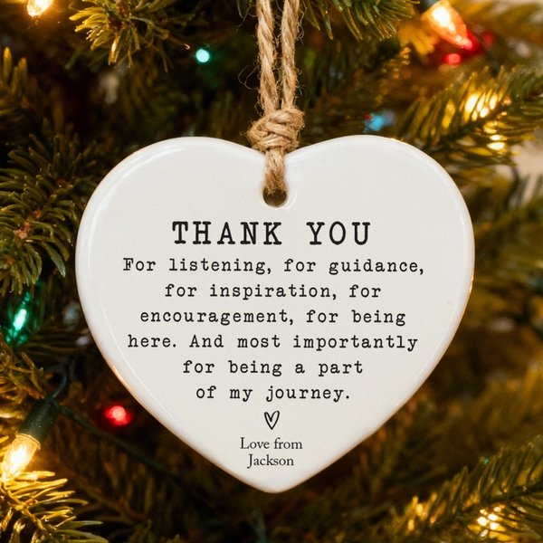 Personalised Heart Shape Thank You Ceramic Ornament with Name Home Decor Christmas Gift for Family and Friends