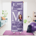 Personalized Word Cloud Cartoon Character Super Absorbent Yoga Towel with Name Initial and Storage Bag Birthday Sports Gift for Women Yoga Lovers