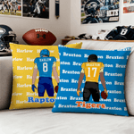 Personalized Cartoon Football Character Throw Pillow Cover with Name and Number Home Decor Birthday Match Day Gift for Boys Football Sports Lovers