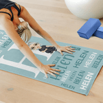 Personalized Word Cloud Cartoon Character Super Absorbent Yoga Towel with Name Initial and Storage Bag Birthday Sports Gift for Women Yoga Lovers