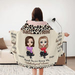 Personalised To My Badass Sister Leopard Print Cartoon Character Soft Hooded Blanket with Name Home Decor Birthday Christmas Gift for Besties