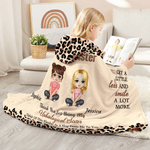 Personalised To My Badass Sister Leopard Print Cartoon Character Soft Hooded Blanket with Name Home Decor Birthday Christmas Gift for Besties