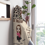 Personalised To My Badass Sister Leopard Print Cartoon Character Soft Hooded Blanket with Name Home Decor Birthday Christmas Gift for Besties