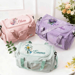 Nom de la fleur de naissance personnalisée en pierres précieuses Sac de week-end imperméable avec bandoulière Accessoires de voyage Cadeau d'anniversaire pour les femmes et les filles