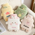 Personalized Cute Animal 1 Litre Hot Water Bottle Cover with Name Home Warmth Travel Birthday Christmas Gift for Kids Friends