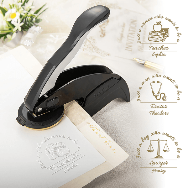 Personalised Career Emblem Book Embosser Hand Held Embosser Embossing Stamp with Name and Text Birthday Gift for Book Lovers Readers