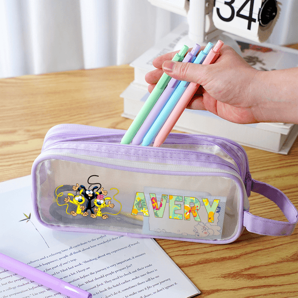 Personalized Long-Tailed Marsupilami Large Capacity Mesh Pencil Case with Name Back to School Gift for Kids Students | Callie × Marsupilami®