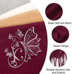 Personalised Multicolour Butterfly Embroidered Initial Soft Warm Scarf with Tassel Winter Accessory Anniversary Birthday Gift for Women